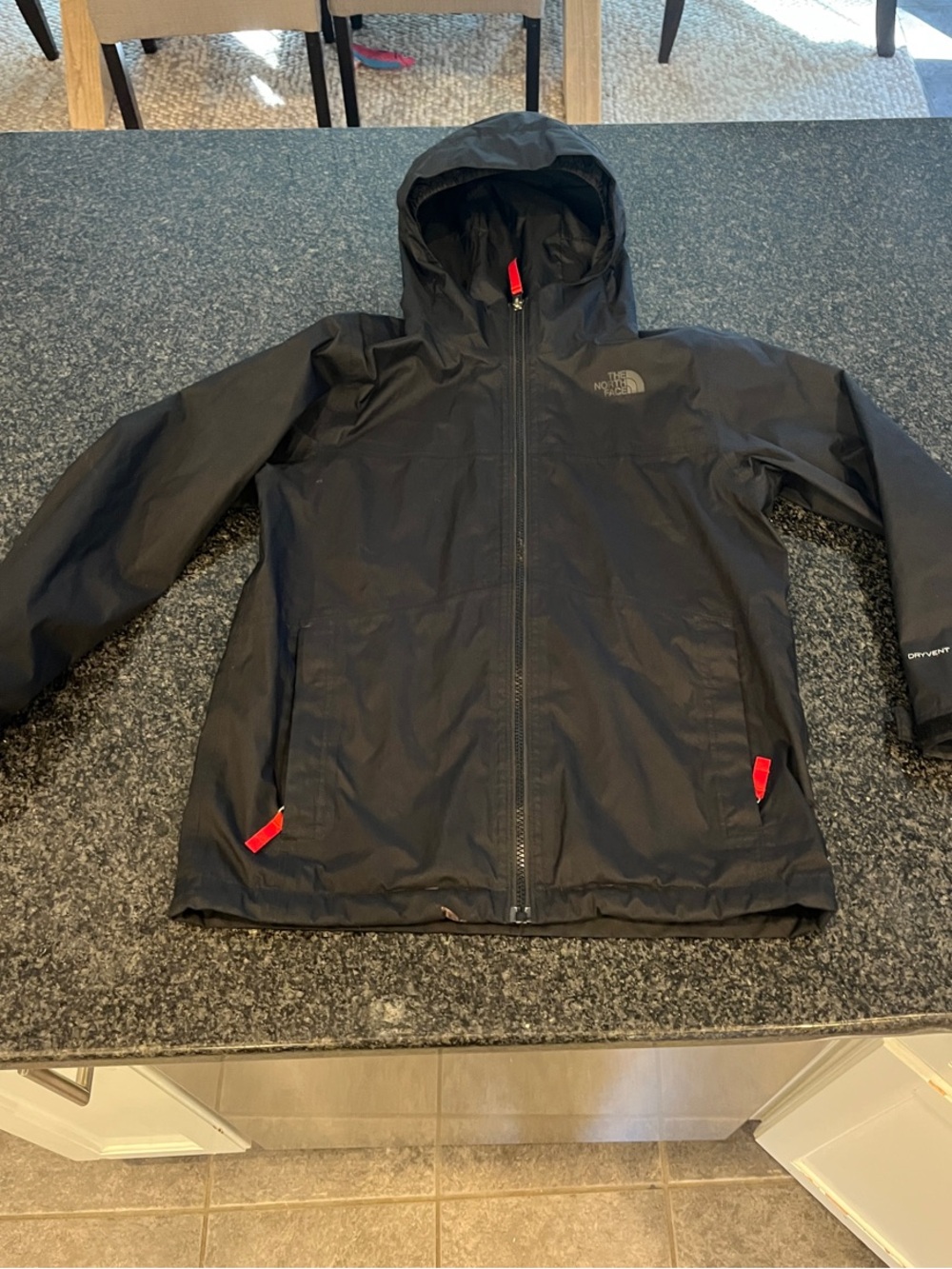 The North Face Black Kids' Hoodedu Rain Jacket with Red Accents Boys M 10/12